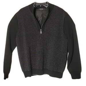 Carnoustie Sweater Men's Large 100% Merino Wool 1/4 Zip Up Black Lined